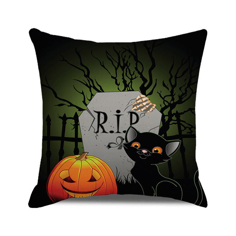 Halloween! Watercolor pumpkin black cat Digital printing short plush pillow covers for car sofa office cushion cover home goods