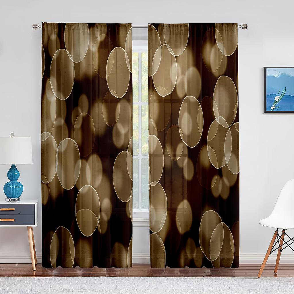 Bruna Cirklar Prickar Mönster Tyll Fönstergardiner för Vardagsrum Sovrum Modernt Kök Skira Voile Gardiner Draperier Dekoration