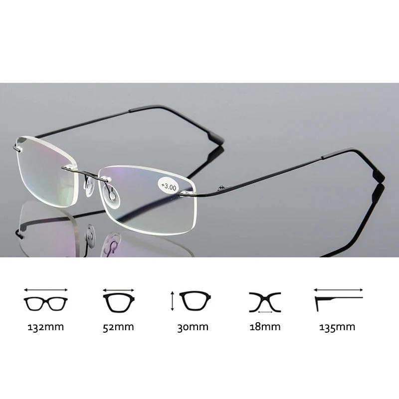 Women Rimless Reading Glasses Anti Blue Light Anti Fatigue Presbyopic Glasses Clear Lens Cut Edge Design