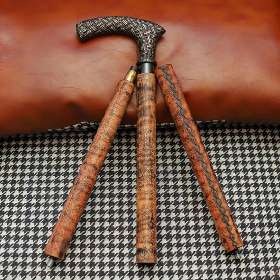 93,98 cm Gehstock mit Griff aus Gussaluminium, Lederummantelt, Holzstock mit floralem Design, Geschenk für Ihn, Sie