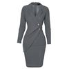 Women Solid Turn Down Neck Long Sleeve Casaul Work Formal Dress
