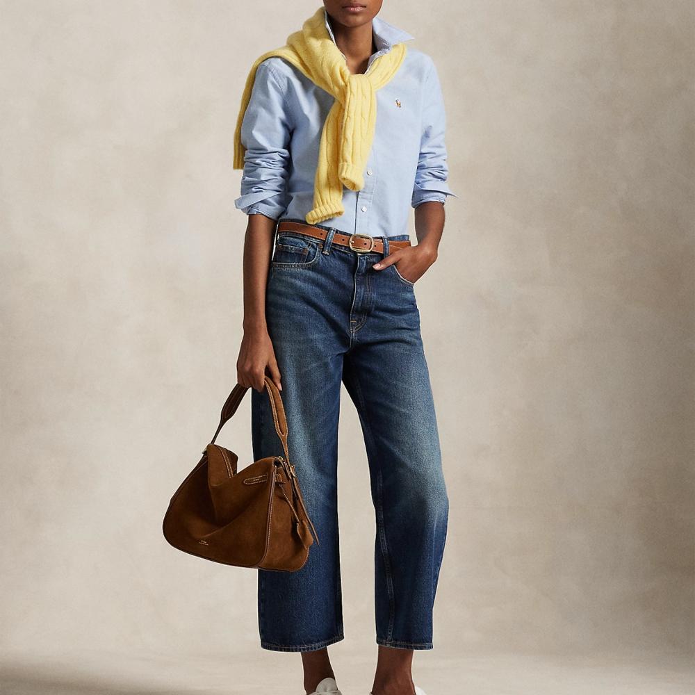 Polo Ralph Lauren Solid Color Button Down Collar Long Sleeve Shirt Women Shirts Blue WMPOSHTNDO20747-400