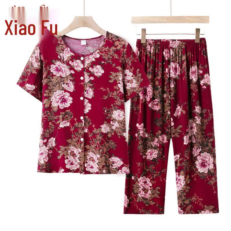 Women's Floral Print Short Sleeve Two-Piece Summer Set