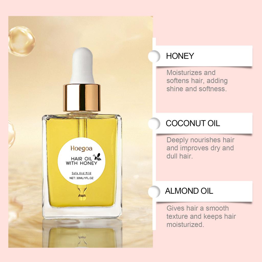 HOEGOA Honey Nourishing Hair Oil Scalp Care Essence nourishes the scalp, absorbs nutrients, and smoothes hair.