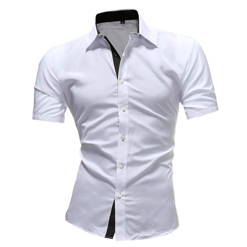 Summer Men's Fashion Short-sleeved Shirt Casual Loose Comfortable Solid Color Lapel Short-sleeved Shirt for Men