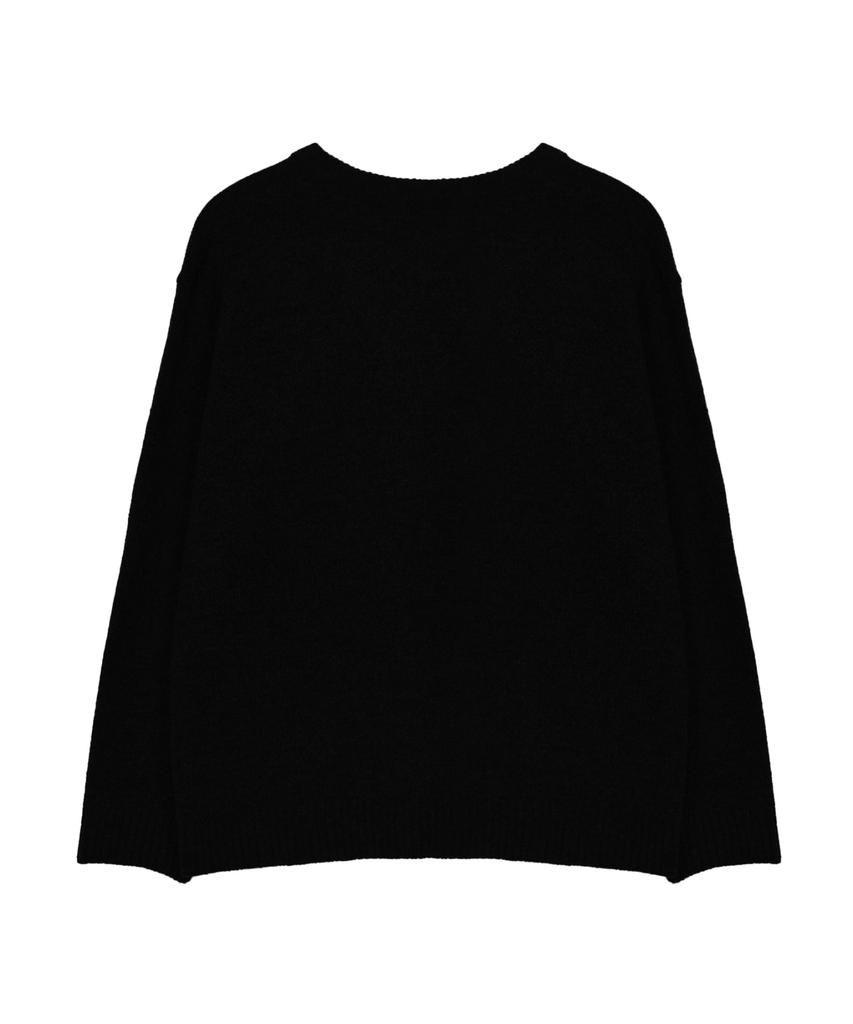Nigaennikol Butterfly Patch V-Neck Knit_Black