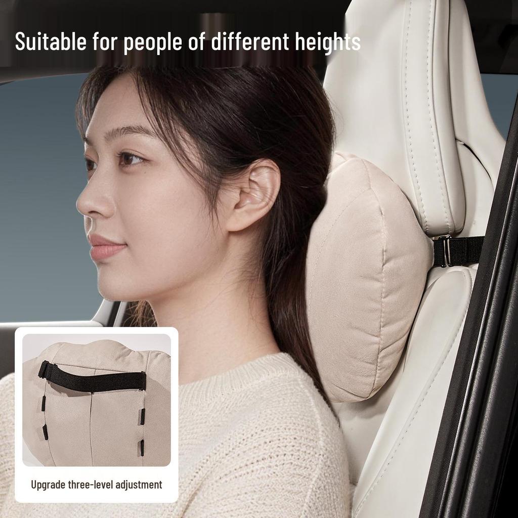 Suede Plush Lumbar Pillow for Car Headrest - Fits Mercedes-Maybach, BMW, Tesla, Xpeng P7 - Head & Neck Support