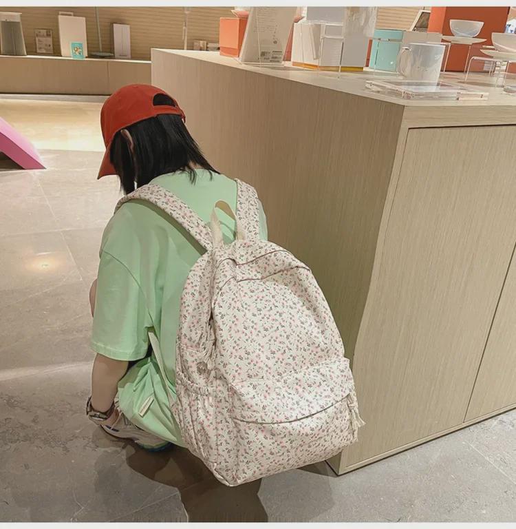 Japanese Fresh Floral Backpack for Teen Girls - Lightweight and Stylish for Junior High and College Students