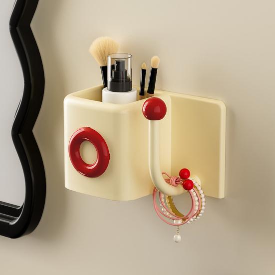 Wall-Mounted Storage Box with Hook No Drilling Wall Storage Container Bathroom Organizer for Toiletries Keys Hair Ties Combs