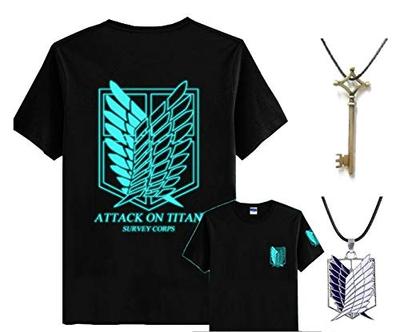 Attack on Titan Flügel der Freiheit 3-teiliges Kostümset: Hemd, Keller Schlüssel und Halskette (Im Dunkeln leuchtendes Design) (Groß, Leuchtet im Dunkeln)