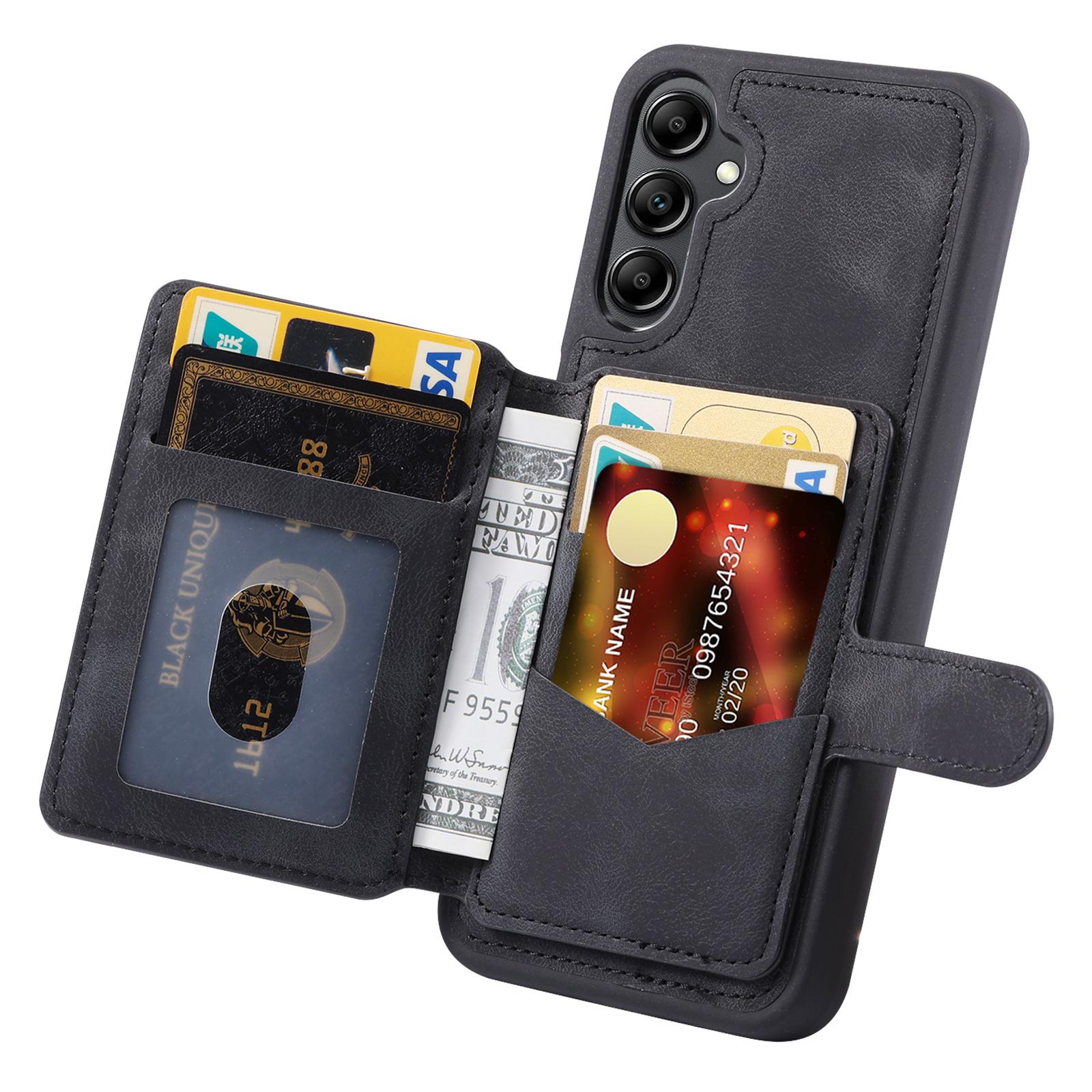 

For Samsung Galaxy A54 5G RFID Blocking Phone Case Leather Coated TPU Cover with Wallet Kickstand Black