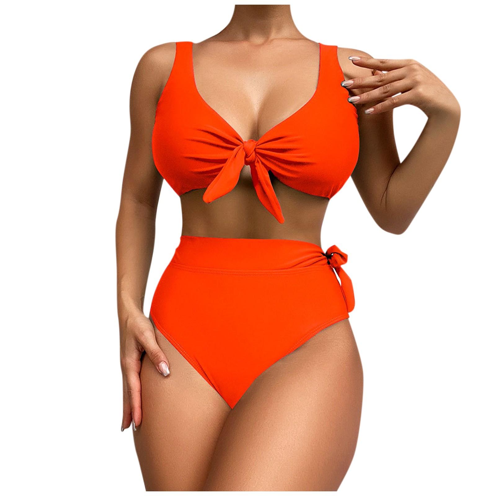 

Женское сексуальное бикини с шеей, сплошной цвет, с подушечками на груди, без стального бюстгальтера, купальник XL оранжевый