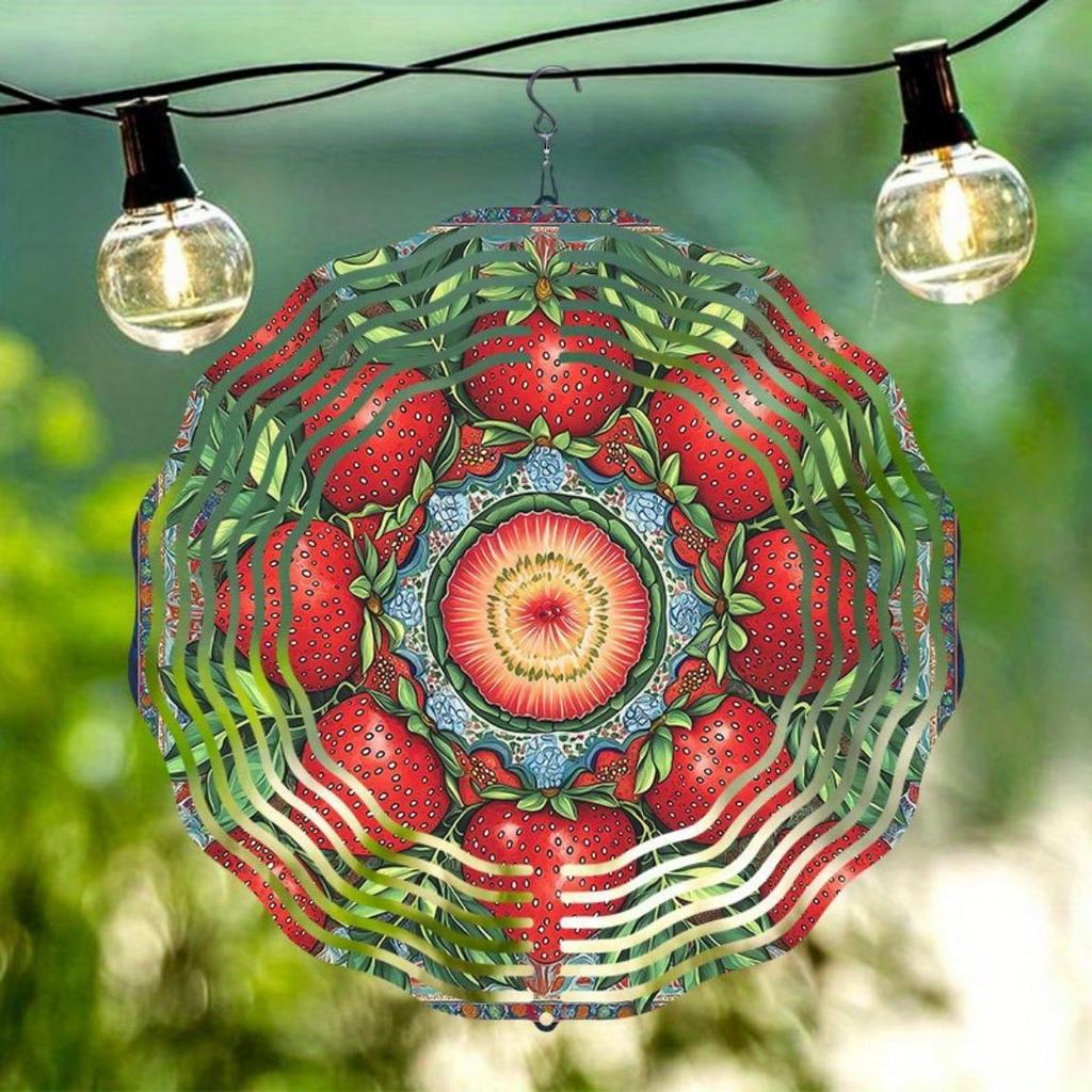 Vibrant Strawberry Wind Spinner for Outdoor Garden Decor Colorful Metal Wind Activated Spinner for Patio Yard Art Durable Floral Design Thanksgiving