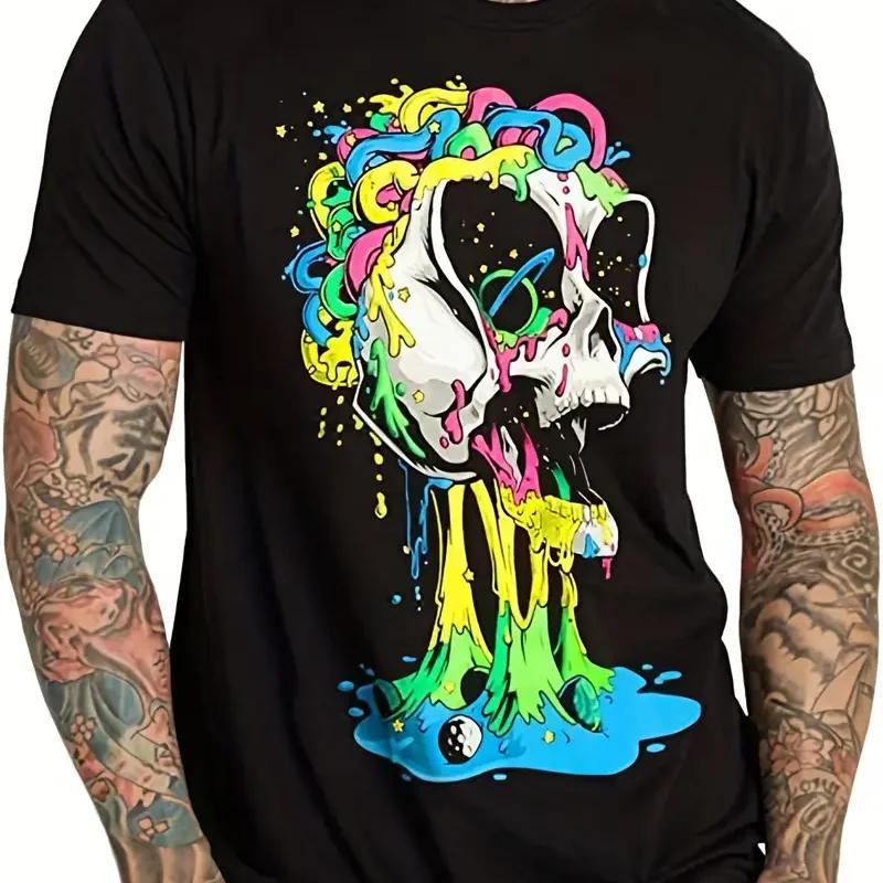 

Мужская футболка с мультяшным графическим черепом 2024 Лето Новая Мужская футболка оверсайз Повседневные топы с принтом для мужчин Короткий рукав Горячая распродажа XXXXXL бежевый