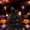 Artistic Halloween Crafts Headless Horseman Holding Pumpkin Statue Matte Black Resin Figurine Spooky Holiday Landscaping Gothic Tabletop Decor
