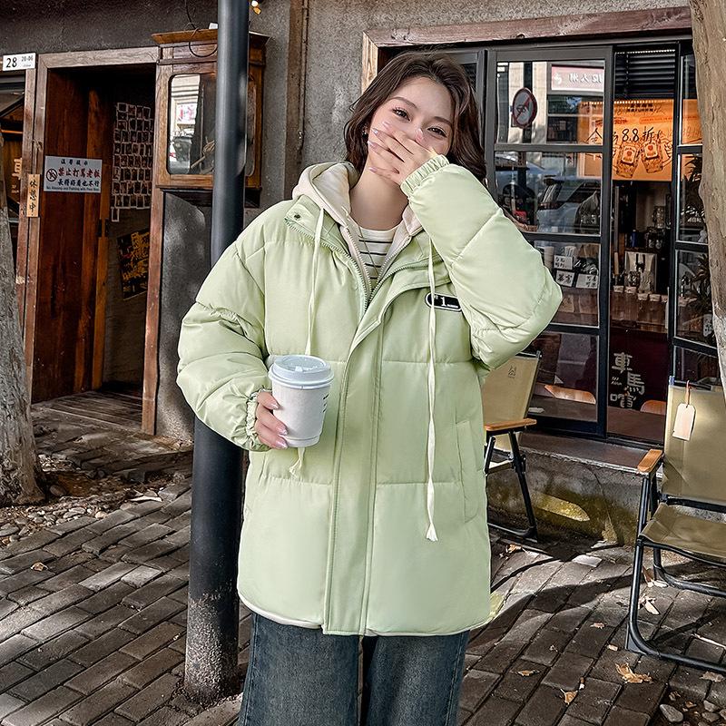 Fake Two Thickened Cotton Clothes Cotton Clothes Women's Winter 2025 New Loose Plus Size Casual Student Padded Jacket with Hood