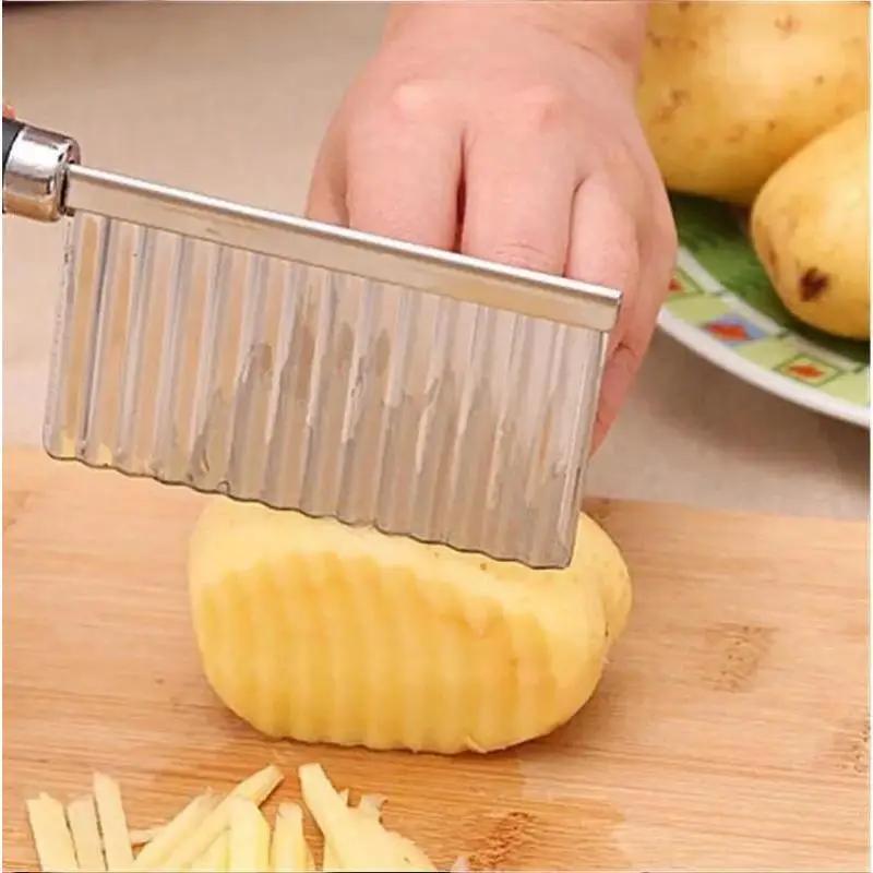 1 Pcs New Stainless Steel Potato Chip Slicer Dough Vegetable Fruit Crinkle Wavy Slicer Knife Potato Cutter Chopper