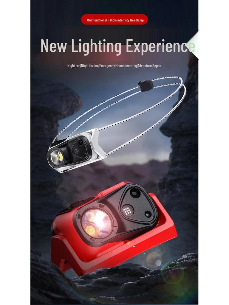 USB Rechargeable LED Headlamp: Portable, Strong Light, Sensing for Outdoor Running, Fishing, Adventure
