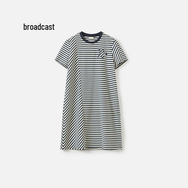 

Broadcast Short Sleeve Cerulean Stripe Knit Midi Dress M