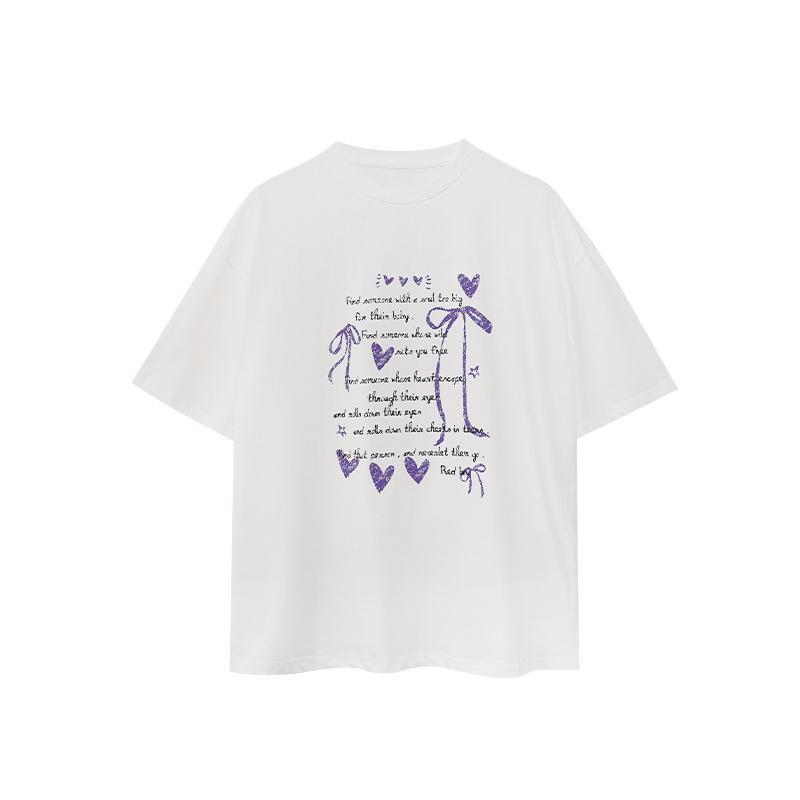 2025 Sommer Französisch G Elch-Print Rundhals Locker Damen Baumwoll-T-Shirt