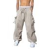 Men Casual Cargo Pants Hip Hop Baggy Trousers with Pockets Low-Rise Elastic Waist Drawstring