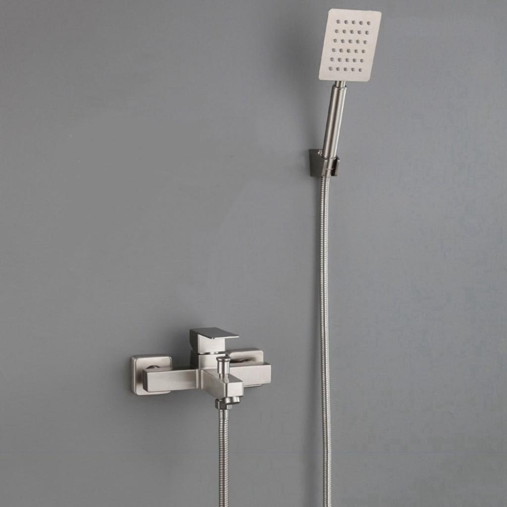 304 Stainless Steel Square Bathroom Shower Set Nickel Hand Hand Shower Head Hot And Cold Water Valve Faucet Bathtub Faucet Set