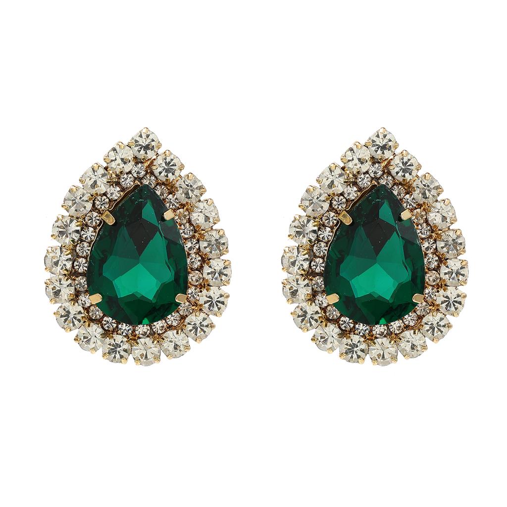 Spring 2024 New Metal Glass Rhinestone Heart Stud Earrings Engagement Party Luxury Jewelry Women's Elegant Shiny Accessories