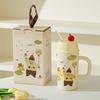 Boys and Girls Ceramic Cup with Lid Straw Couple Drinking Cup Mug Milk Breakfast Cup Souvenir