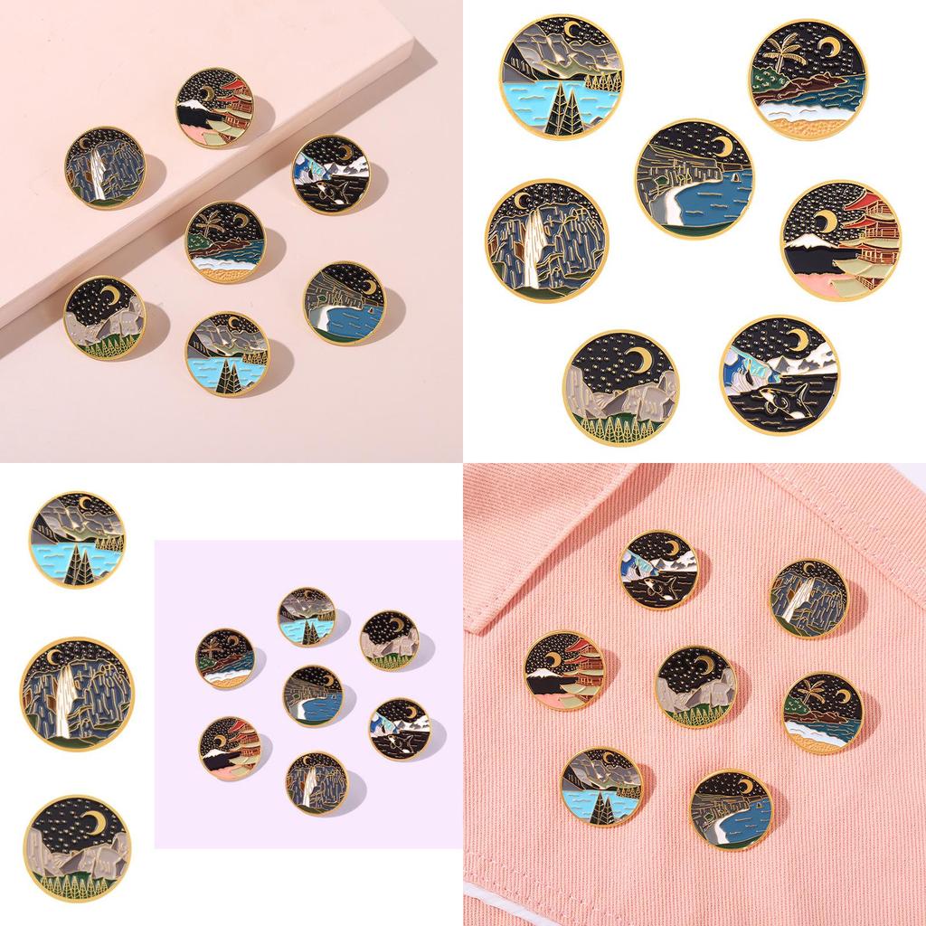 Unique Geometric Metal Brooch For Men And Women Creative Scenic Design In Alloy