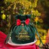Reusable Holiday Velvets Treat Pouch Drawstring Gift Bag With Bowknot And Bell Christmas Party Decoration Accessories