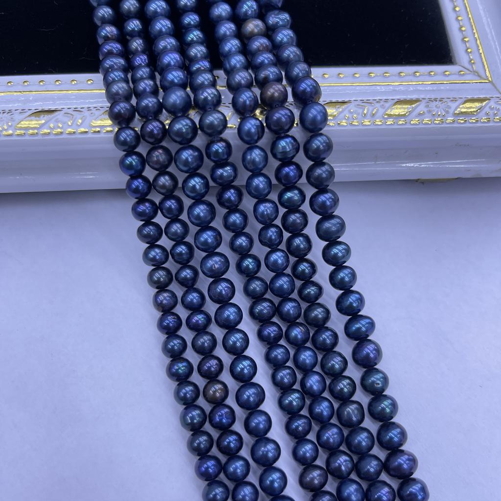 1String, Black Natural Freshwater Pearls, Handmade Near Round Pearl Beads for Jewelry Making DIY Crafts (Beads 7-8mm, Length 36cm)