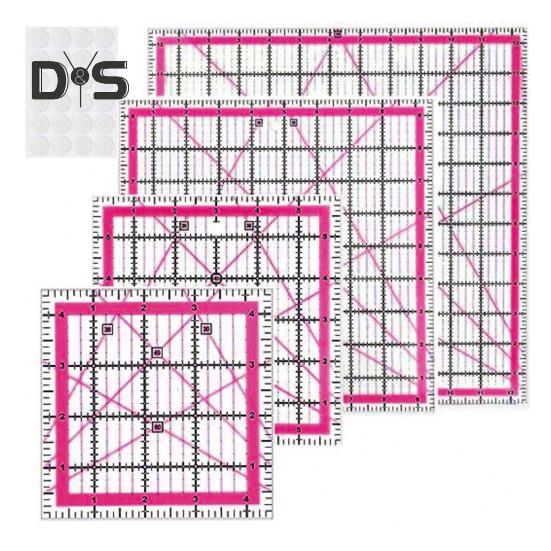 4Pcs Acrylic Quilting Ruler with Non-Slip Rings 4.5/6/9.5/12.5-Inch Square Fabric Cutting Patchwork Ruler with Clear Mark DIY Sewing Craft Projects