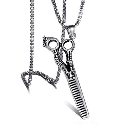 2024 Men's European & American Style Dragon Scissors Pendant Necklace, Stainless Steel Jewelry