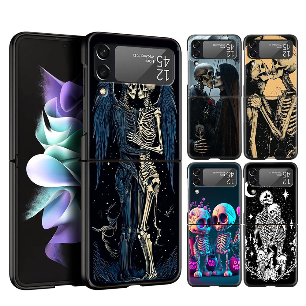 Love Skeleton Skull Hard PC Phone Case For Samsung Galaxy Z Flip 6 5 4 Black Cover For Galaxy Z Flip 3 Foldable Shockproof Capas