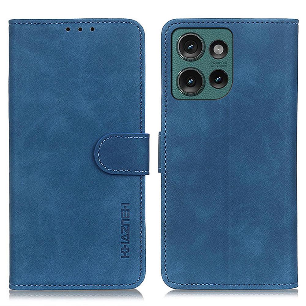 

KHAZNEH For Motorola Edge 50 5G Case Retro PU Leather Wallet Stand Phone Cover Blue