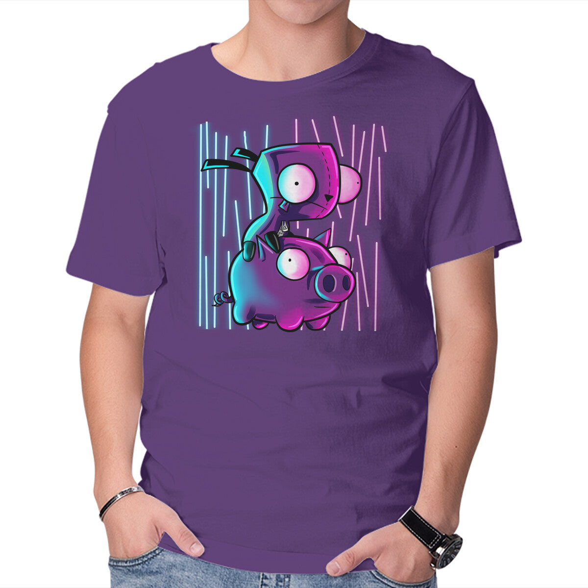 Unisex Crew Neck T-Shirt Hog Neon Rider Graphic Short Sleeve Casual Tee XL