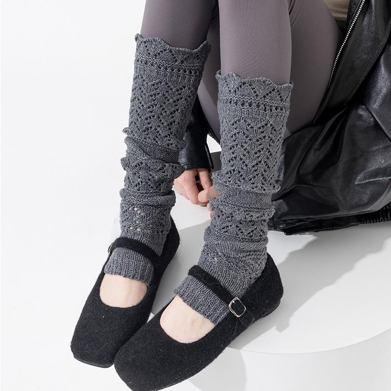 Boots Still Cotton Socks Cover Relief Hollow Warm Knitting Retro Gray Heavy Industry Long Tube Stack Calf Leg Cover