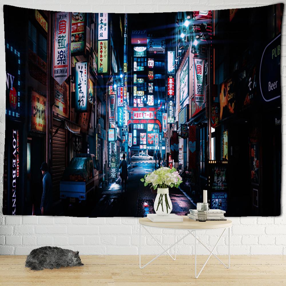 Tapestry s nočním pohledem na Tokio Psychedelická látka na pozadí čarodějnictví Nástěnná dekorace Cikánský domov Dekorace místnosti