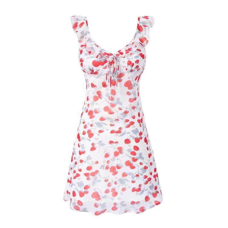 

Heart Strawberry Refor French style Oil Painting Sense of Atmosphere Strawberry Print Seaside Slim fit Slimming Sling Dress Oil Painting Strawberry Skirt L