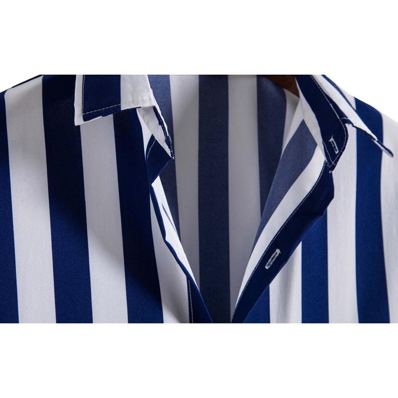 Camicia da uomo a maniche corte a righe rosse e bianche, con bottoni, stile casual estivo da spiaggia