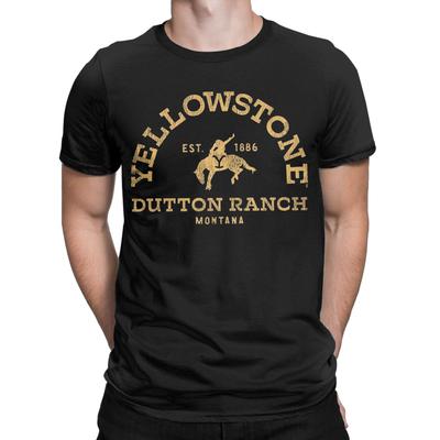 Yellowstone Dutton Ranch מונטנה נוסד 1886 חולצות טי קאובוי וינטג' לגברים חולצות טי מכותנה טהורה צווארון עגול חולצת טי בגדים קיץ