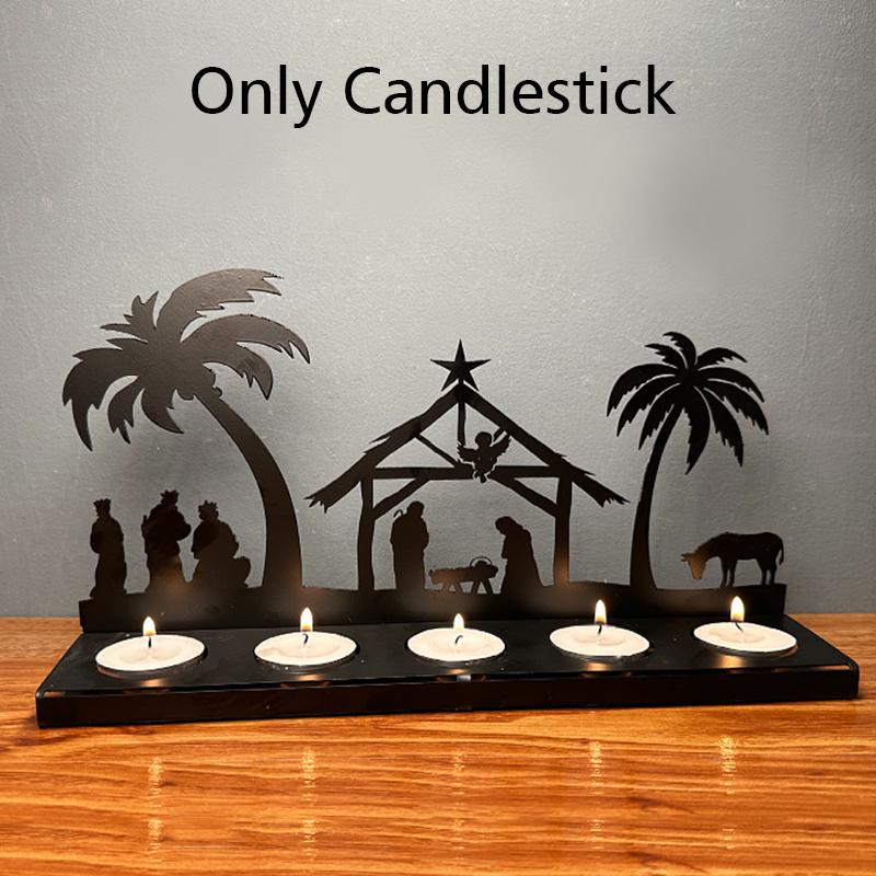 Kerzenständer aus Eisen, Motiv: Geburtsszene, Kerzenständer für Weihnachten, Geburtstagsszene