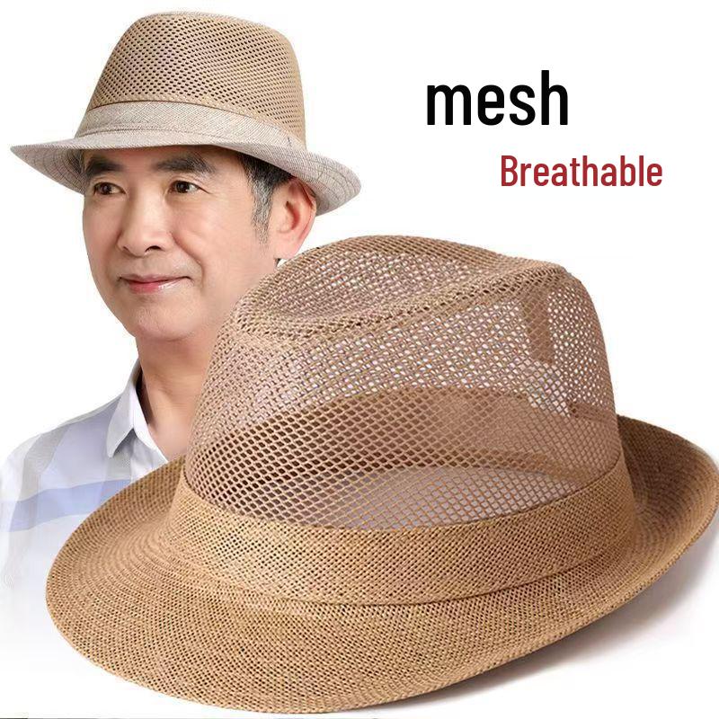Men's Summer Breathable Mesh Straw Hats - Casual, Cool Outdoor Hats for Middle-Aged and Elderly
