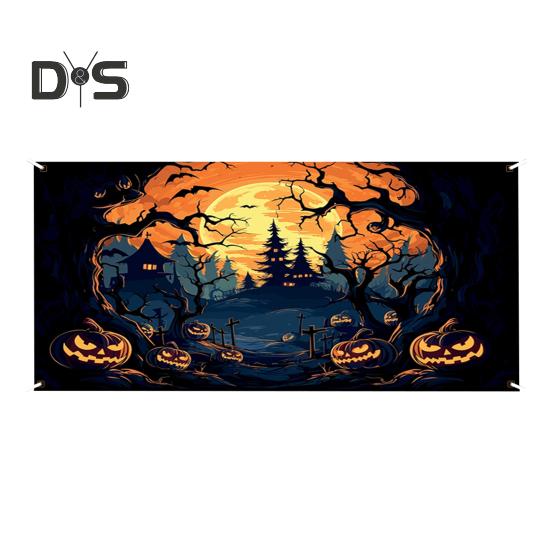 Halloween Garage Door Decoration Pumpkin Castle Garage Door Banner Hanging Halloween Backdrop Mural for Wall Window Yard