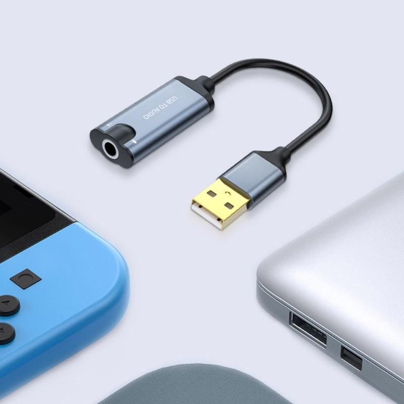 USB Sound Adapter External Stereo Sound Card with 3.5mm Headphone Microphone Port Suitable for PC Mobile Phone Laptop