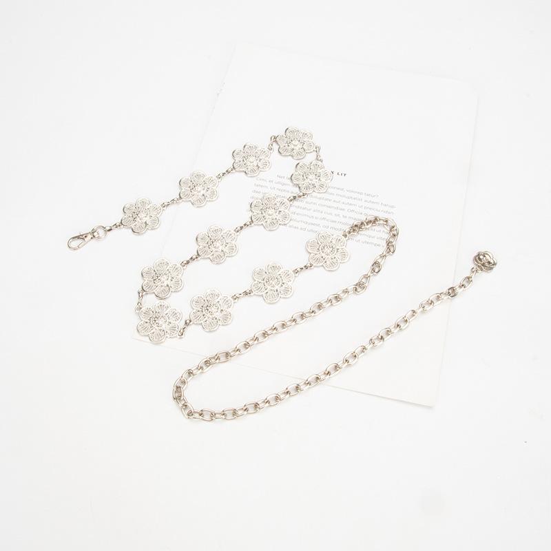 New Ethnic Style Fashionable Flowers Hollow Exquisite Carved Waist Chain Dress Versatile Metal Waist Chain Accessories