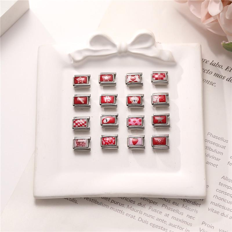 Red Pink Heart Dog Cat Flowers Italian Charm Link fit 9mm Stainless Steel Jewelry DIY Making Bracelets For Gifts