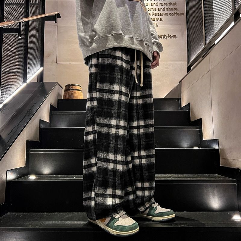 Spring And Autumn New Fashion Plaid Casual Pants Everyday Versatile Wide Leg Straight Pants Loose Casual Sports Pants Large Size