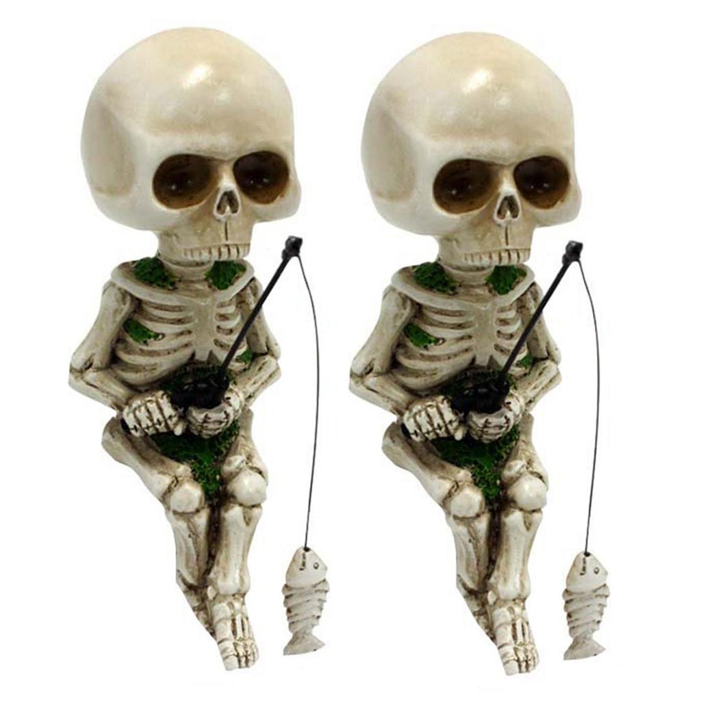 Skeleton Fishing Figurine Resin Halloween Ornaments  Landscape Garden Yard Pond Decorations Crafts Fisher Sculpture Gifts