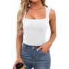 Women Summer Vest Square Collar Wide Shoulder Strap Sleeveless Tank Tops Solid Color Slim Fit Ribbed Camisole
